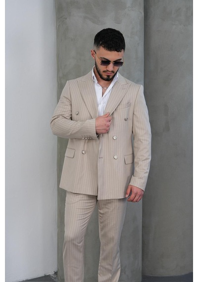 Dupont Classics Dupont Slim Fit Sivri Yaka 6 Drop Çift Yırtmaç Çizgili Viskon Kruvaze Erkek Takım Elbise Bej Dupont Classics Dupont Slim Fit Sivri Yaka 6 Drop Çift Yırtmaç Çizgili Viskon Kruvaze Erkek Takım Elbise Bej