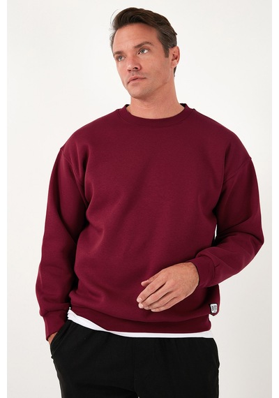 Buratti Regular Fit Bisiklet Yaka Pamuklu Içi Tüylü Yumuşak Şardonlu Erkek Sweat 5905255 Bordo