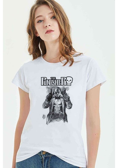 The Punisher Frank Castle Baskılı Beyaz Kadın Tshirt