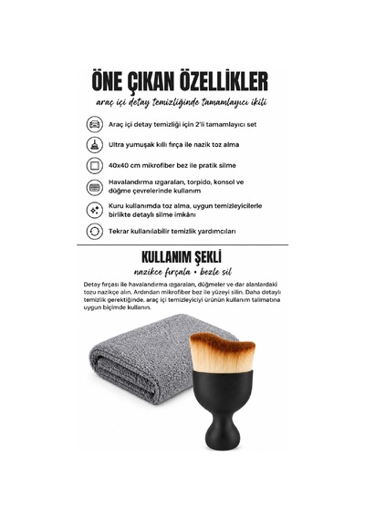 Oto Bakım Seti Detaylı Temizlik Fırçası Ve Mikrofiber Temizlik Bezi
