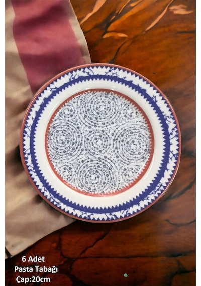 Haliç 6 Kişilik Porselen Pasta Tatlı Tabağı Seti - 20cm Mavi