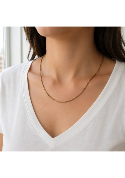 Altın Renk İnce Burgu Halat Zincir Kuyum Model Kolye 40-45 Cm Minimal Tasarım Renkli