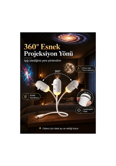 Yıldız Projektörlü Gece Lambası 12 Li Projeksiyon Diskli Uyumlu Adaptör Hediye 12 Li Projeksiyon