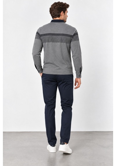 Bihan Store Erkek Polo Yaka Uzun Kollu Sweatshirt W27-248302 Siyah-gri Siyah Gri