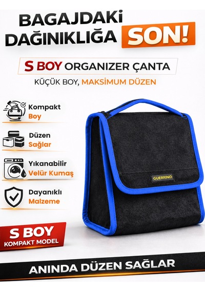 Oto Bagaj Organizer Bagaj Çantası S Boy Kaymaz Cırt Bantlı Velur Kompakt Düzenleyici - Scx2