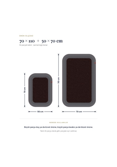 Banyo Paspası Takımı 70x110+50x70 Cm Düz Acı Kahve & Antrasit