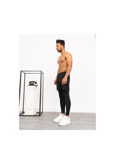Gugus Erkek Uzun Taytlı Şort / Koşu Fitness Antrenman Spor Şortu Siyah-uzun