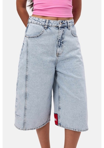it's basic Kadın Ice 3s6-3 Mega Baggy Fit Paça Ve Cep Detaylı Özel Tasarım Denim Şort Ice Rengi