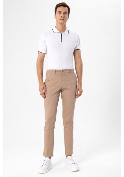 Süvari Bej Slim Fit Armürlü Pantolon