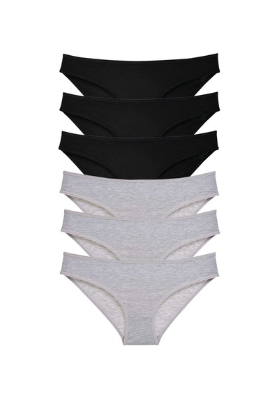 Royaleks 6 adet Süper Eko Set Likralı Kadın Slip Külot Siyah Gri RYL-EKO6011 Gri - Siyah