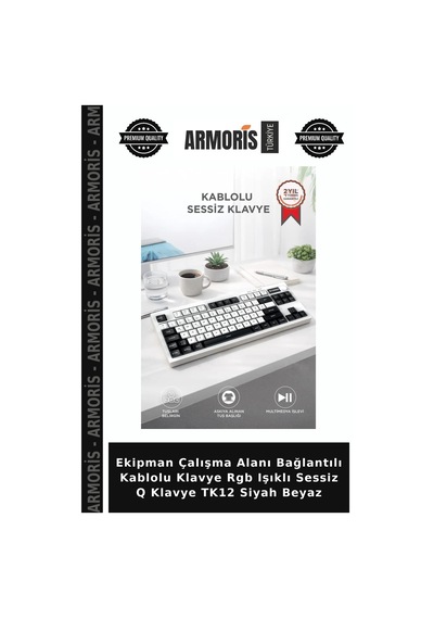 Ekipman Çalışma Alanı Bağlantılı Kablolu Klavye Rgb Işıklı Sessiz Q Klavye Tk12 Siyah Beyaz