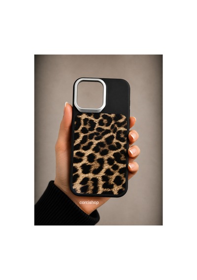 İphone 15 Pro Max Uyumlu Kılıf Leopar Desenli Darbe Emici Metal Kamera Korumalı Yumuşak Silikon Kapak Kahverengi
