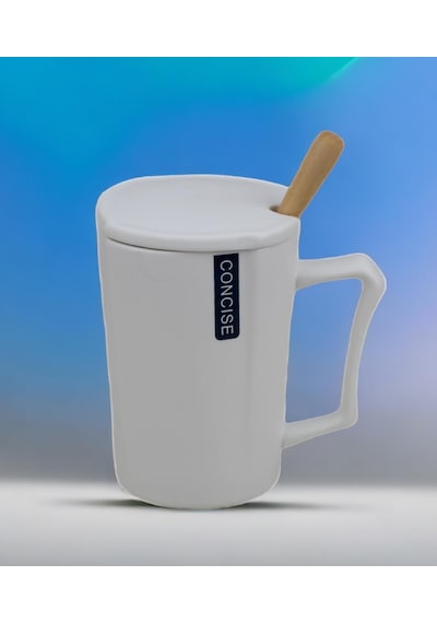 Mermer Tasarımlı Kapaklı Kaşıklı Sıcak Tutan Kupa Bardak Fincan Mug Mini Motivasyon Termos 330 Ml. Beyaz