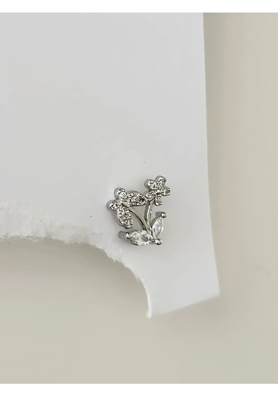 Kelebek Çiçek Model Kıkırdak Piercing Tragus Helix Gümüş Renk Küpe Gümüş