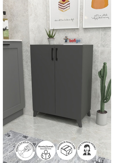 Bofigo 4 Raflı Çok Amaçlı Dolap Çok Amaçlı Mutfak Dolabı Banyo Dolabı Ceren Antrasit