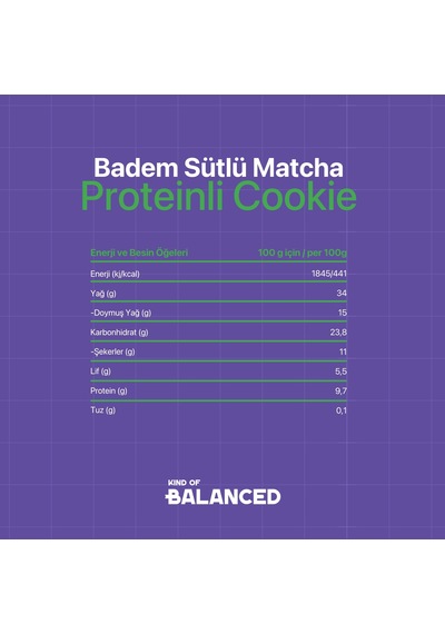 Glütensiz Badem Sütlü Matcha Proteinli Cookie 50 Gr X 6 Adet