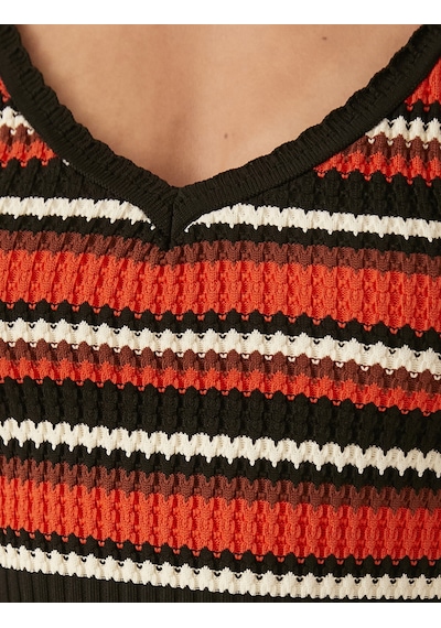 Koton Melis Ağazat X Koton - Örgü Detaylı Çizgili Crop Atlet Turuncu Çizgili 2sak30136ht Turuncu Çizgili