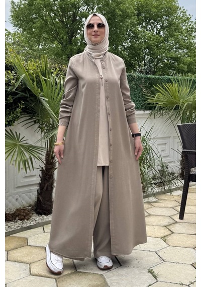 Rabia Şamlı Başak Pantolonlu Takım Vizon Normal