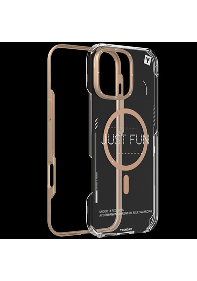 Apple Uyumlu iPhone 16 Pro Kılıf Magsafe Şarj Özellikli Çıkarılabilir Arka Yüzeyli Youngkit Mecha Desert Gold