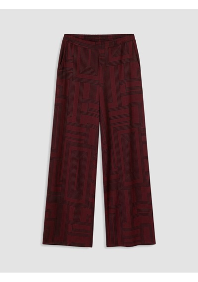Lcw Everyday Bordo Beli Lastikli Geometrik Desenli Kadın Pantolon