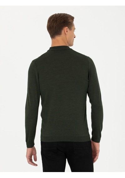 Cacharel Haki Slim Fit Çeyrek Balıkçı Yaka Triko Kazak Yesıl
