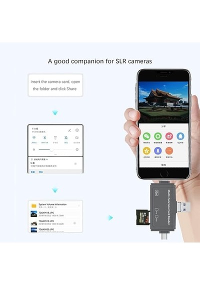 Otg Usb C Kart Okuyucu İphone Lightning Ve İpad İle Uyumlu, Type-c Girişli Sd Tf Multi Card Reader