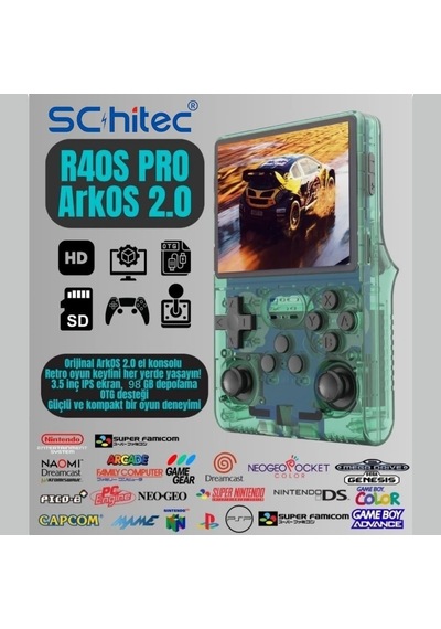 Schitec Retro Arcade R40s Pro Taşınabilir El Atari Konsolu 30.000 Oyunlu 98gb Yeşil