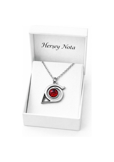 Naruto Konoha Sharingan Kolye Gümüş Renk 60 Cm Unisex Metal Zincir Çok renkli