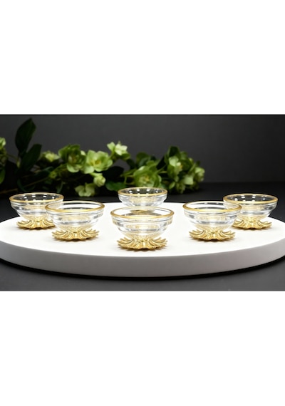 Çnr Home Collection 6'lı Kahve Yani Gold Metal Ayakli Lokumluk Şekerlik Gold