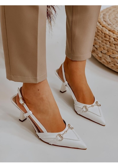 Ervanın Butiği Beyaz Deri Moss Toka Detay Kadın Stiletto-3537