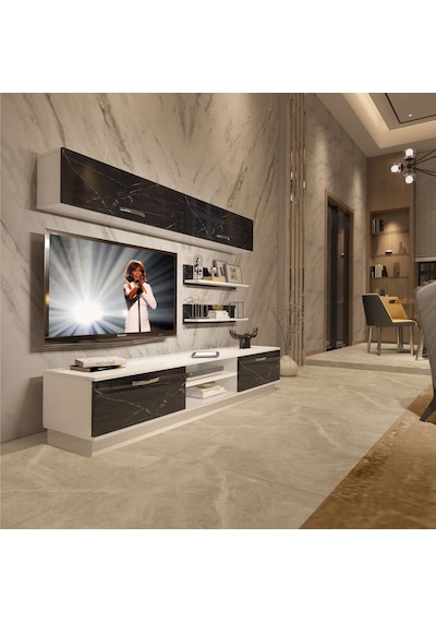 Decoraktiv Eko 5b Mdf Dvd Tv Ünitesi Tv Sehpası Beyaz - Siyah Mermer