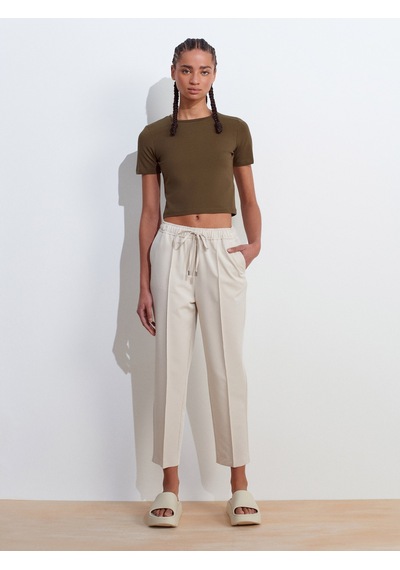 Dilvin 31655 Bisiklet Yaka Crop Top-haki Haki
