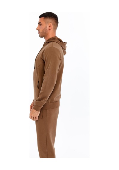 AR-MA Arma Erkek Slim Fit Interlok Kapüşonlu Sweatshirt Yandan Gizli Fermuarlı Cepli K30324989702 Kahverengi - Krem