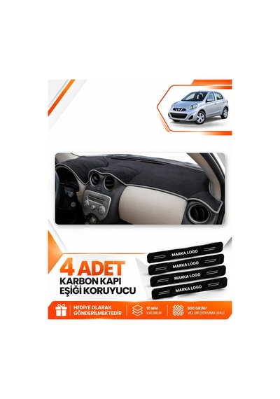 Nissan Micra March 2010-2016 Uyumlu Ön Torpido Koruma Kılıfı Halısı Koruyucu - Siyah Gri