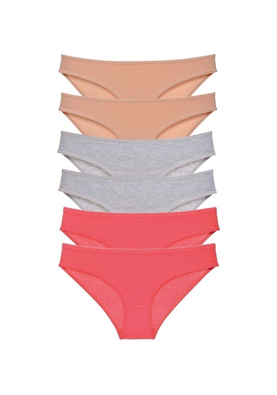 6 Adet Set Likralı Kadın Slip Külot Ten Gri Fuşya