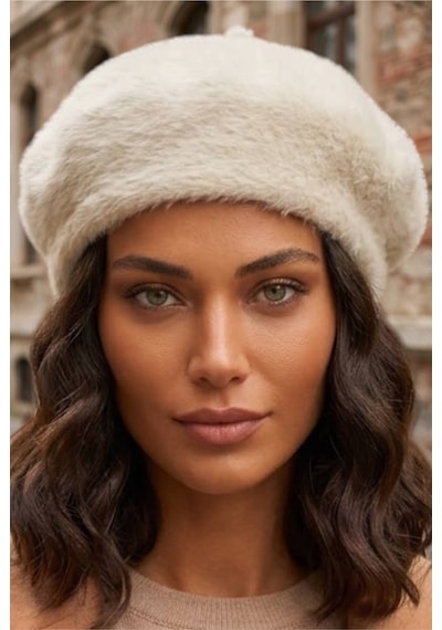 Tezzgelsin Kadın Peluş Kışlık Fransız Ressam Bere Ekru