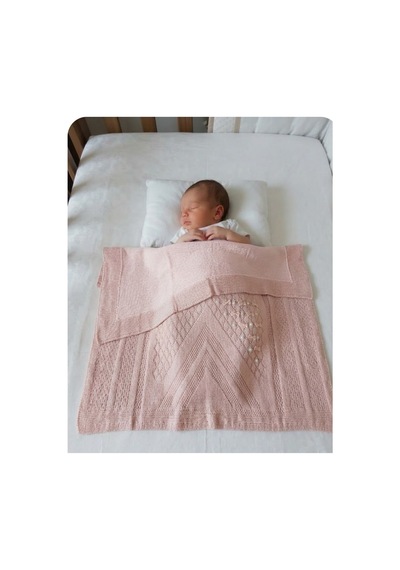 Ajurlu Pamuklu Örgü Bebek Battaniyesi -patik Hediyeli- Fiyonklu - İçi Wellsoft Tüylü - 80x100 CM Pembe - 856695291 Pembe