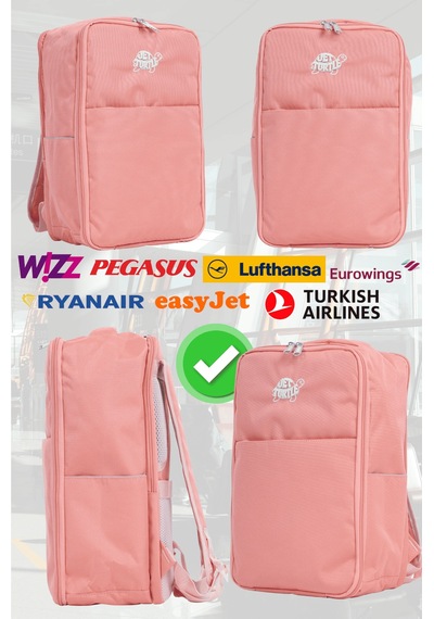 Jet Turtle Seyahat Sırt Çantası 40cm 40x25x15 Cm Pegasus, Wizz Air, Ryanair, El Valizi Koltuk Altı Valizi Somon