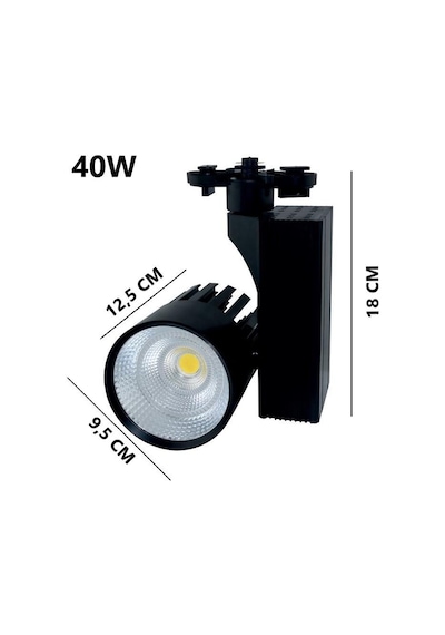 Ledli Ray Spot Siyah Kasa 40 Watt Beyaz 6500 K