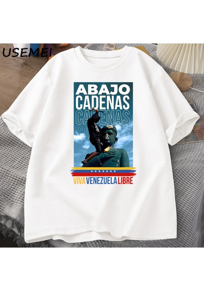 Flood Of Style Venezuela Abajo Cadenas T-shirt Erkek Kadın Baskılı Tişörtleri Unisex Yuvarlak Boyun Pamuk T Beyaz