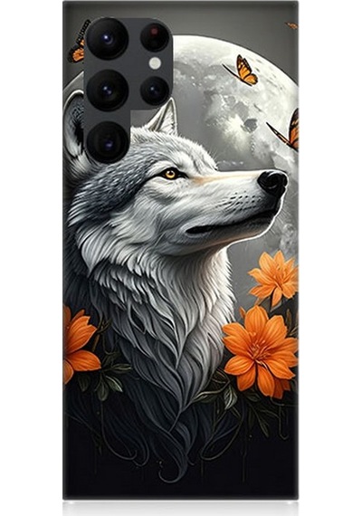 Samsung Galaxy S22 Ultra Uyumlu Ay Çiçeğinde Kurt Güzelliği Desenli Silikon Kılıf Çok Renkli