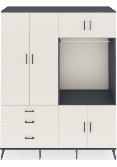 Hyperion Gardrop 7 Raflı 3 Çekmeceli Tek Askılı 176x44x221 Antrasit-aytaşı Beyaz Hyperion Gardrop 7 Raflı 3 Çekmeceli Tek Askılı 176x44x221 Antrasit-aytaşı Beyaz