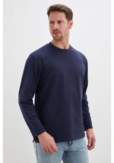 Fullamoda Baskılı Bisiklet Yaka Sweatshirt Lacivert