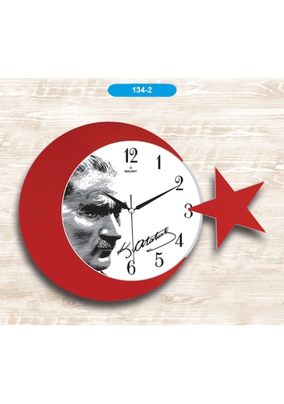 42 Cm Ay Yıldız Atatürk Duvar Saati Dekoratif Duvar Saati (468612452) Kırmızı - Beyaz
