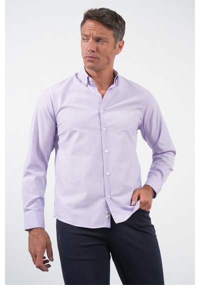İmza Mor Düğmeli Yaka Uzun Kol Slim Fit Pamuklu Gömlek 1004260236 Lila
