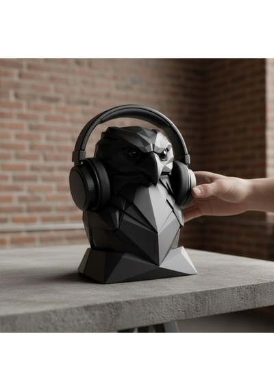 Happy3dworld Kartal Figürlü Kulaklık Standı, 3d Baskı Geometrik Siyah Dekor
