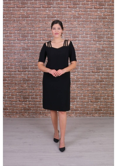 Nidya Moda Büyük Beden Siyah Abiye Elbise-4155S Kadın Siyah