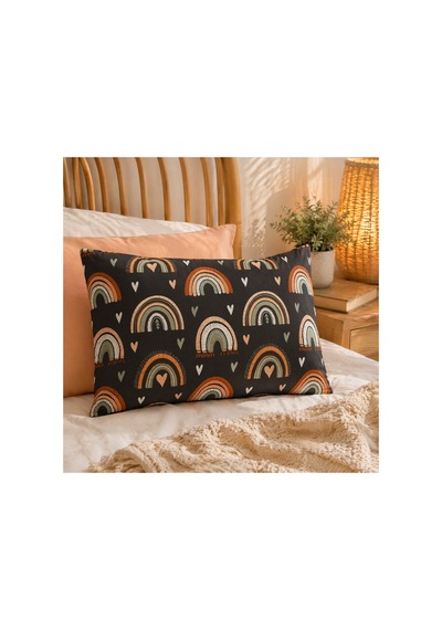 Çocuk Yastık Kılıfı Tek Kişilik Desenli 50 X 70 Cm 1 Adet Siyah Gökkuşağı