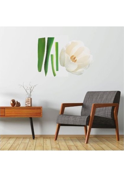 Duvar Süsü Sticker 2 Adet Çiçekli Şeffaf Filmli Pvc 70x50x0,5cm
