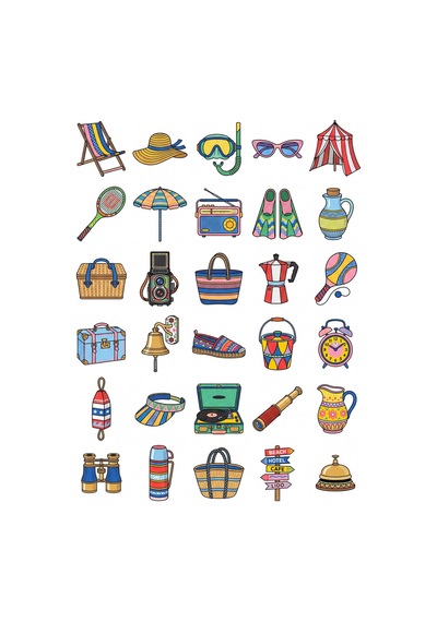 30 Adet Retro Yaz Tatili Sticker Seti - Laptop, Defter, Telefon Kılıfı Çok Renkli